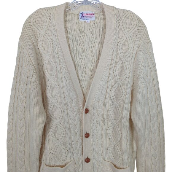 Vintage Clansman Cream Cardigan L English Sport Shops Bermuda Wool Cable Knit - Picture 4 of 14